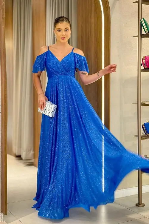 Vestido azul royal com brilho