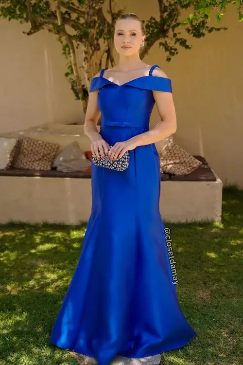 Vestido longo azul royal em zibeline