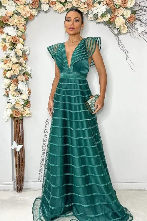 Vestido longo verde esmeralda