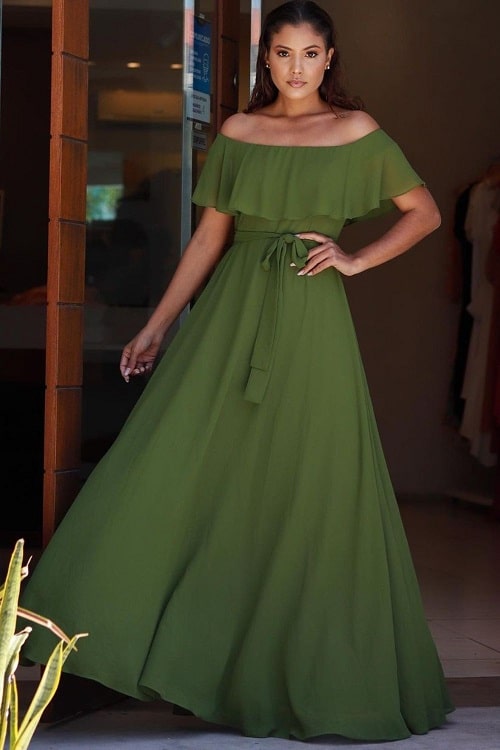 Vestido longo verde oliva